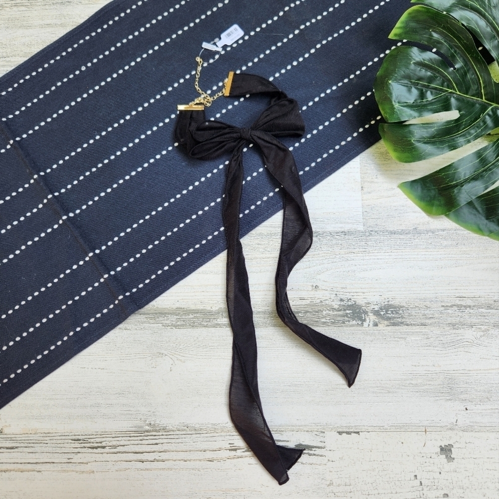 Free People Oversized Bow Choker Ribbon Necklace Black NWT